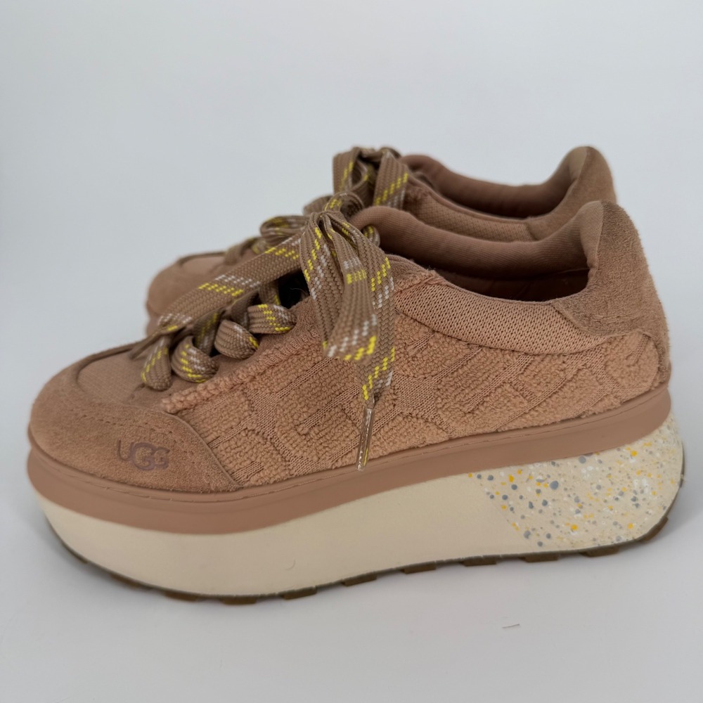 UGG Marin Lace Logo Platform Sneakers Chestnut Tan Suede 1125025 Womens 6 - Picture 2 of 15